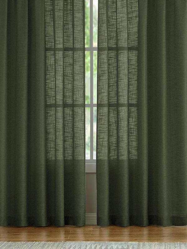 1pc Japanese-Style Sheer Linen-Like Cross-Striped Curtain, Suitable For Bedroom, Living Room And Various Occasions