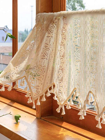 1pc Lace Small Window Curtain Half Curtain Kitchen Curtain Partition Curtain