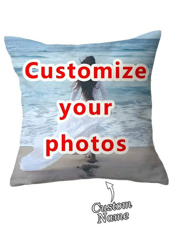 Customizable Name Text Photo DIY Throw Case, Single-Sided Print Cushion Cover For Living Room Sofa Bedroom, No Insert, Breathable Washable, Ideal Gift For Him Her, Anniversary Mother's Day Birthday Valentine's Day Father's Day Wedding, Aesthetic Home