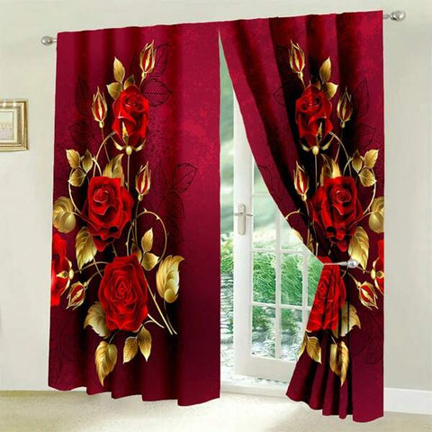 2PCS Romantic Rose Floral Printed Curtains For Valentine's Day. Rod Pocket Design With Soft Polyester Fabric, Semi-Sheer For Privacy. Elegant Prints Of Pink Roses And Butterflies, Perfect For Living Room, Bedroom, Kitchen And Cafes.