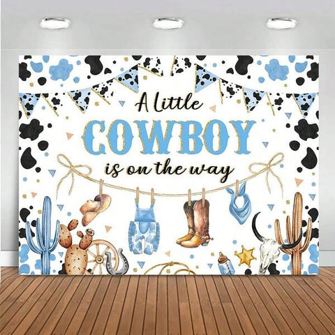 Cowboy Shower Wall Tapestry For Boy Blue A Little Cowboy Is On The Way Party Decorations Wall Decor Wild West Western Rodeo Cow Country