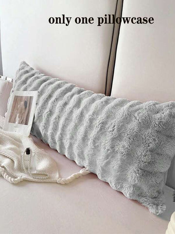 1pc Soft Plush Long Bolster Pillow Case, Super Soft Traditional Flannel, Suitable For Bedroom, Dorm, Sofa, All Seasons, Washable Without Filling