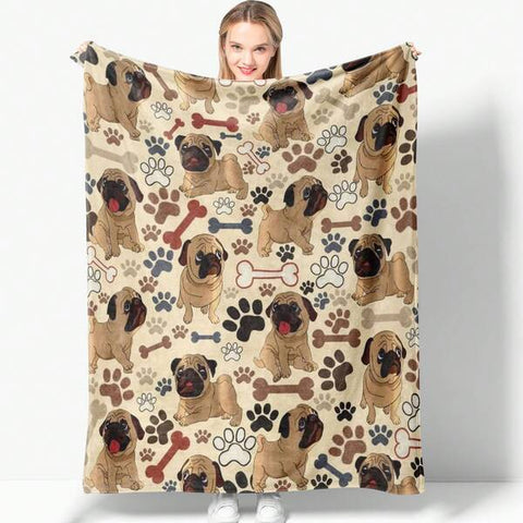 Country-Style Dog Paw Prints Flannel Blankets & Throws Sofa Towel Soft Comfortable Throws Blankets Birthday Gifts Family Holiday Daily Couple Party Anniversary Wedding Souvenir Halloween Christmas Graduation Season Thanksgiving Bed Sofa