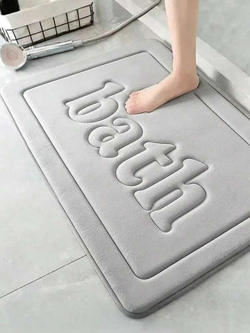 OBOVAY 1pc Coral Fleece Letter Embossed Floor Mat, Anti-Slip Doormat, Absorbent Quick-Dry Mat For Kitchen, Laundry Room, Bedroom, Bathroom