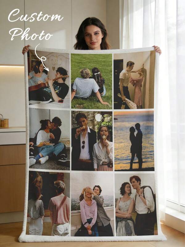 1pc Custom Photo, Personalized Flannel Blanket For Family, Birthday Gift For Boyfriend, Girlfriend, Sofa, Bed, Car, Office, Lightweight, Soft, Comfortable, Unique, Ideal Gifts For Him, Fall Decor, Mother's Day Gift, Home Sanctuary, Father's Day Gift
