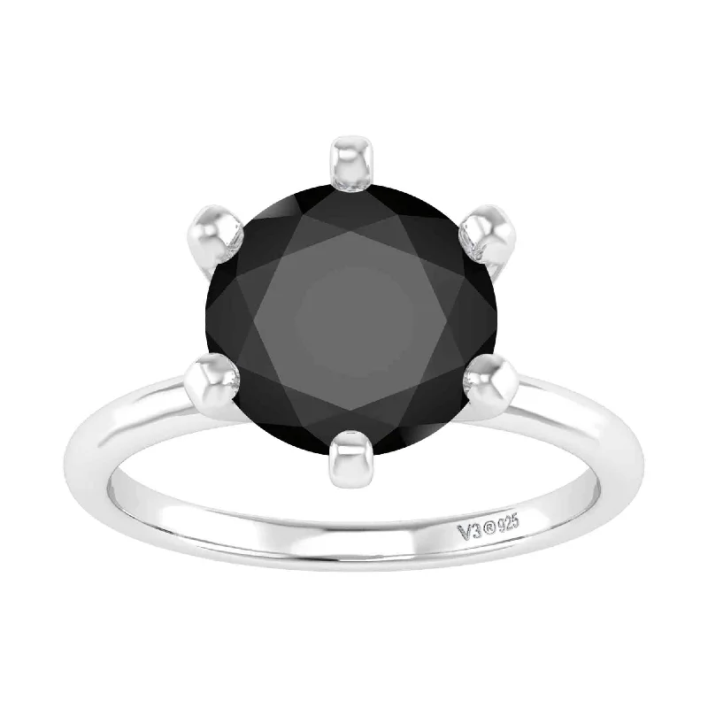 Women's Diamond Rings with Opal Inlays and Diamond Accents for a Mysterious and Iridescent LookSterling Silver Natural Black Diamond Solitaire Ring