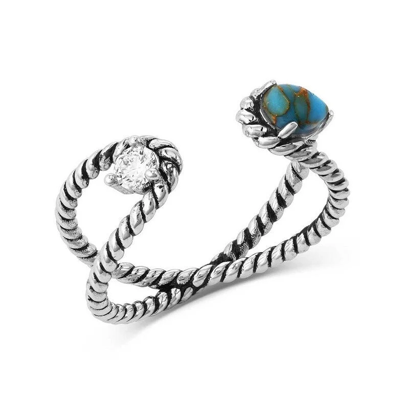 Open - Band Fashion Rings in Sterling Silver with Gemstone InlaysMontana Silversmiths Ring Women Stars And Sky Crystal Turquoise RG5622 - Silver