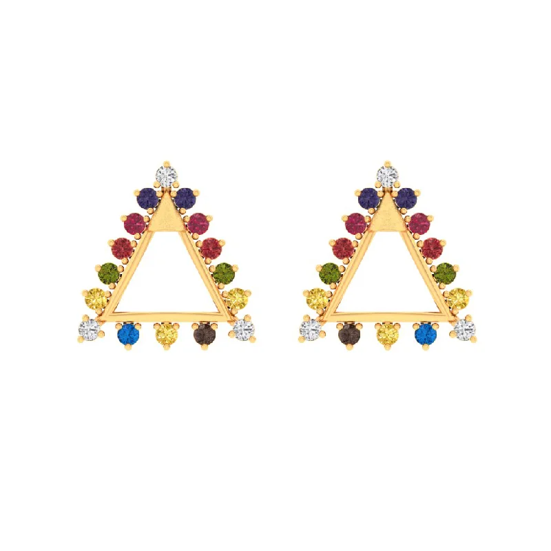 Art Deco - Inspired Women's Diamond Rings with Geometric Designs and Baguette - Cut Diamonds14k Triangular Gold Earrings With Beautiful Multi-coloured Stones