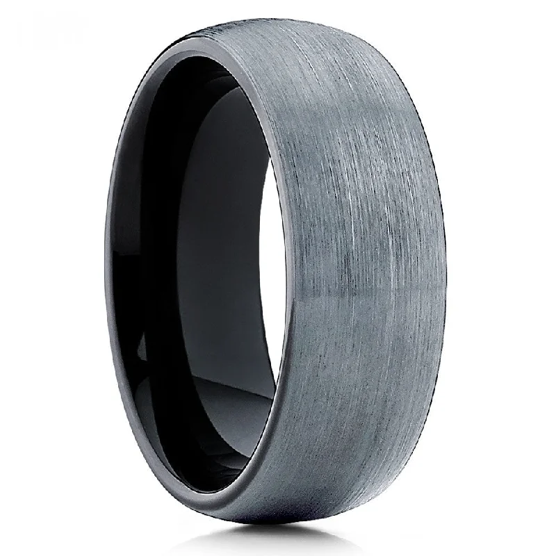 Minimalist Fashion Rings in Stainless Steel with a Single Solitaire CrystalBlack Tungsten Carbide Wedding Ring 8Mm Comfort Fit Silver Brush Finish