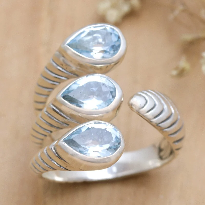 Textured Fashion Rings in Pewter with Hammered and Embossed SurfacesNovica Handmade Three Times Azure Blue Topaz Wrap Ring