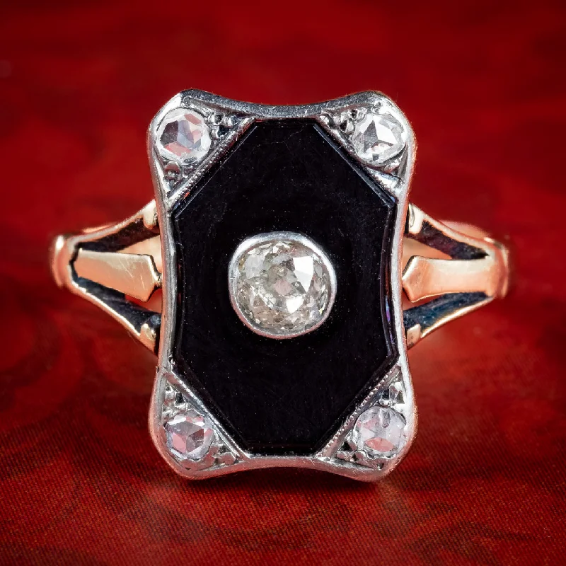 Marquise - Cut Women's Diamond Rings in Palladium for a Unique and Elongated ShapeAntique Art Deco Onyx Diamond Ring 0.36ct Total