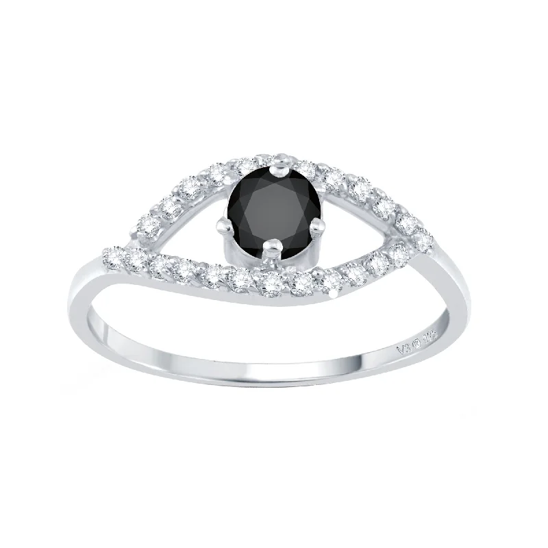 Pear - Shaped Women's Diamond Rings in Yellow Gold with a Single - Diamond Pendant LookSterling Silver Natural Black Diamond and White Zircon Evil Eye Ring