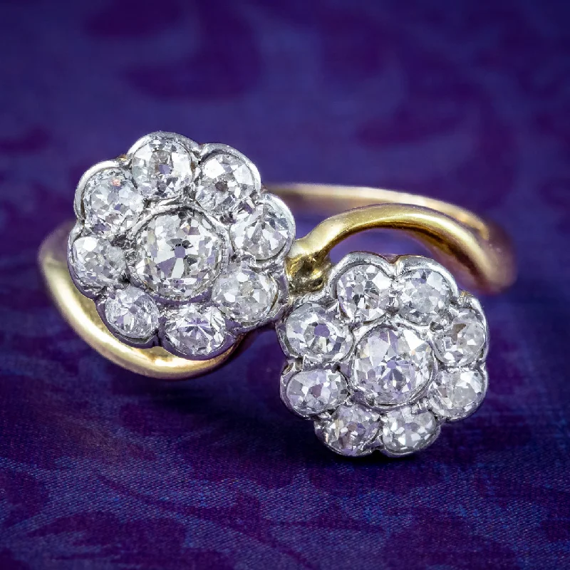 Cluster - Style Women's Diamond Rings with Multiple Small Diamonds Arranged in a Stunning PatternAntique Edwardian Diamond Flower Twist Ring 1.5ct Total