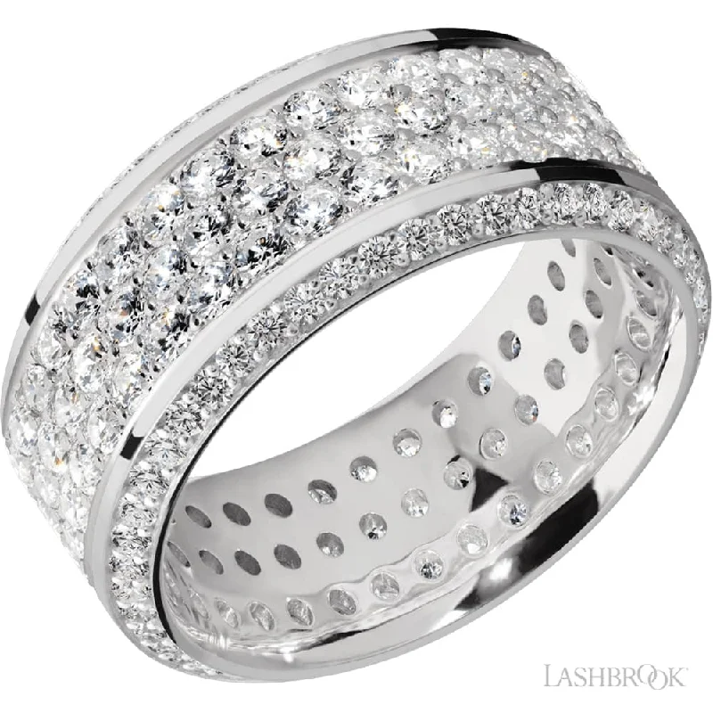 Halo - Style Women's Diamond Rings with a Center Diamond Surrounded by Smaller Diamonds in 18K GoldThree-Row Diamond Eternity Ring