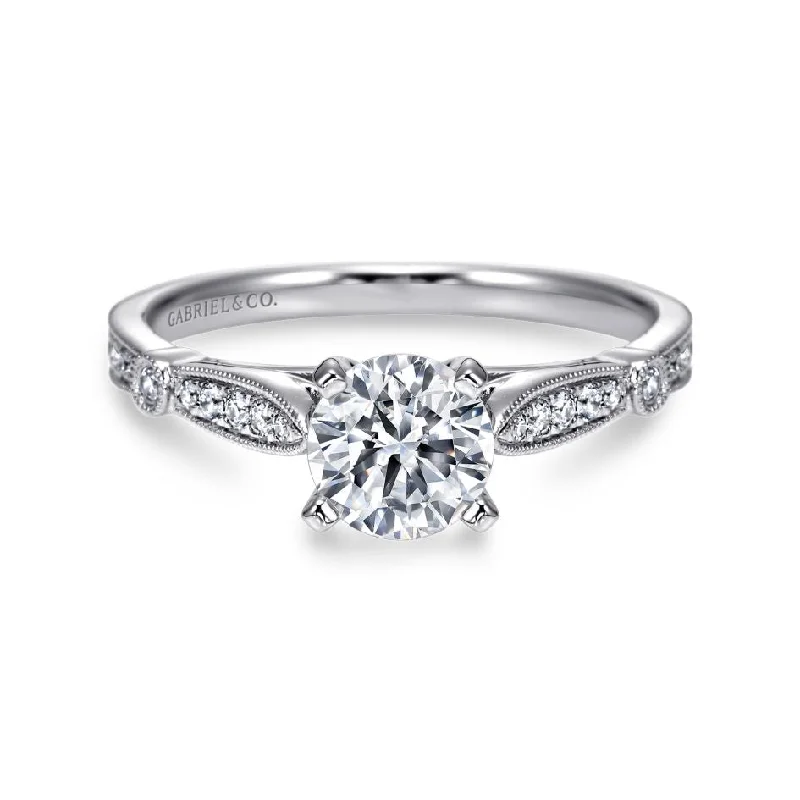 Vintage - Style Women's Diamond Rings with Floral - Engraved Bands and Multiple Diamond AccentsGabriel 14K White Gold .17ctw 4 Prong Style Diamond Semi-Mount Engagement Ring