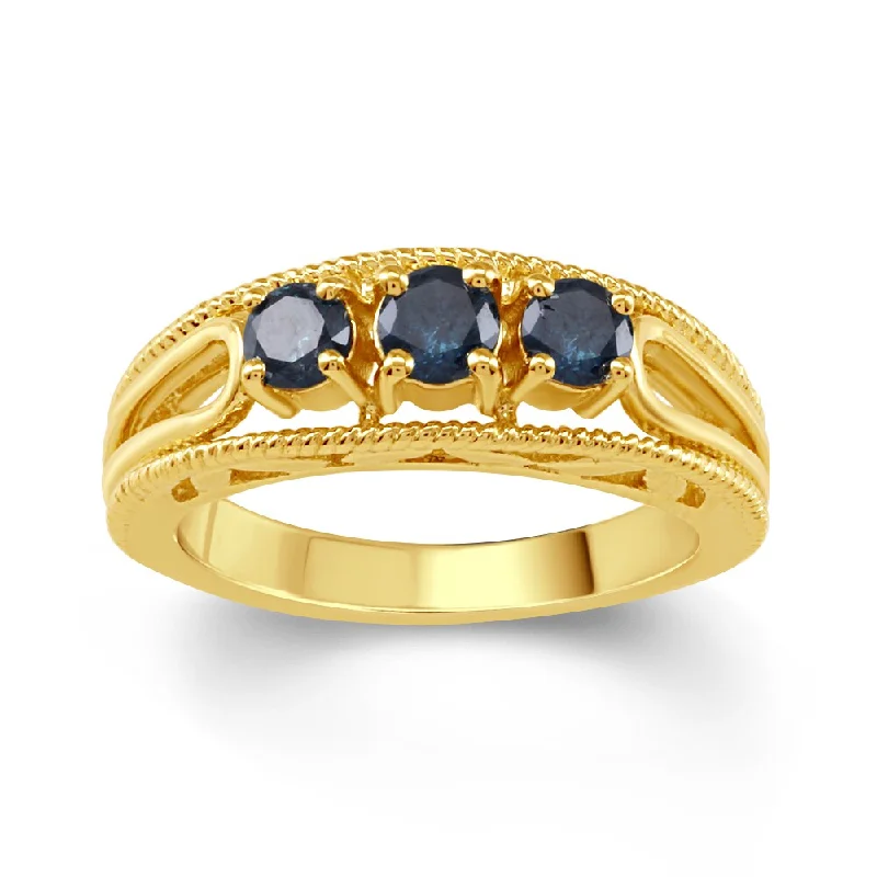 Halo - Style Women's Diamond Rings with a Center Diamond Surrounded by Smaller Diamonds in 18K Gold18k Gold Over Sterling Silver 1/2ct TDW Blue Diamond 3- Stone Engagement Ring