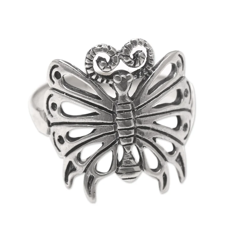 Open - Band Fashion Rings in Sterling Silver with Gemstone InlaysNovica Handmade Butterfly In The Sky Sterling Silver Cocktail Ring