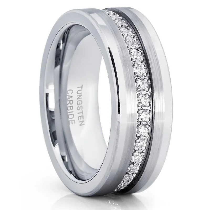 Rhinestone - Embellished Fashion Rings in Silver - Tone Metal for a Glamorous TouchSilver Tungsten Wedding Ring 8Mm Comfort Fit Cz Inlay Scratch Resistant Sizes 715