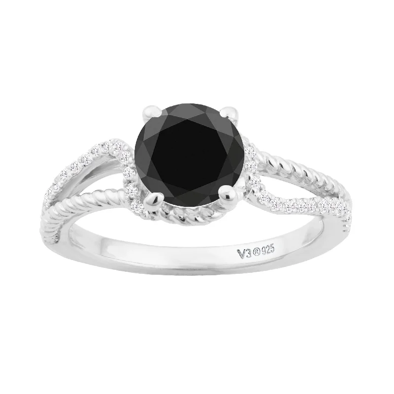 Signature - Design Women's Diamond Rings with a Brand - Specific Pattern and High - Quality DiamondsSterling Silver with Black Diamond and White Diamond Engagement Ring