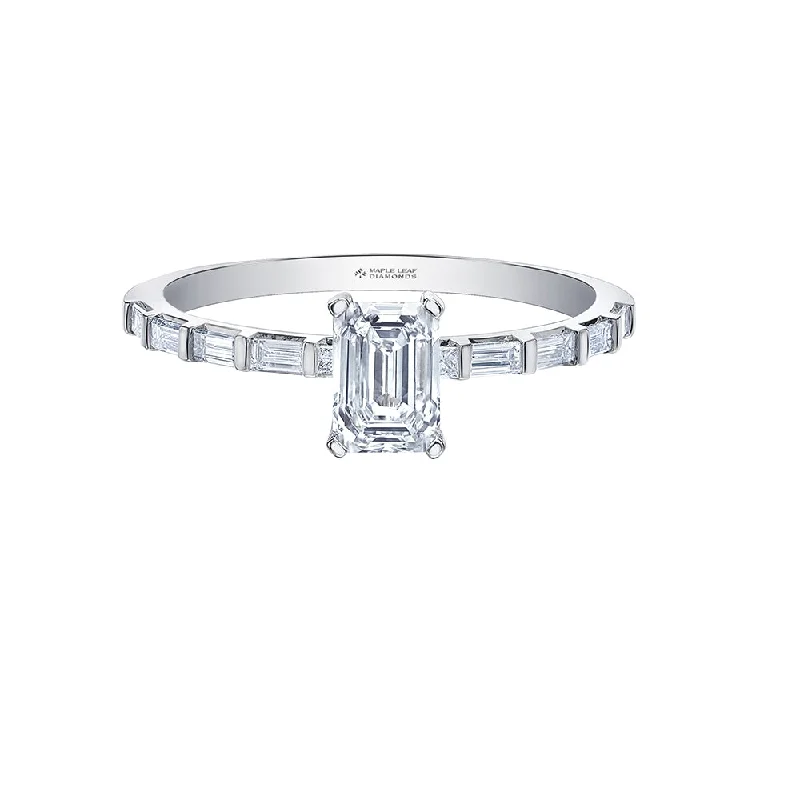 Tennis - Style Women's Diamond Rings with a Continuous Row of Diamonds for a Classic and Versatile LookEmerald Cut Canadian Diamond Ring with Baguette Accents