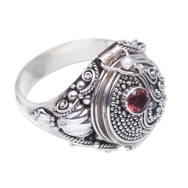 Textured Fashion Rings in Pewter with Hammered and Embossed SurfacesNovica Handmade Precious Swirl Garnet Locket Ring