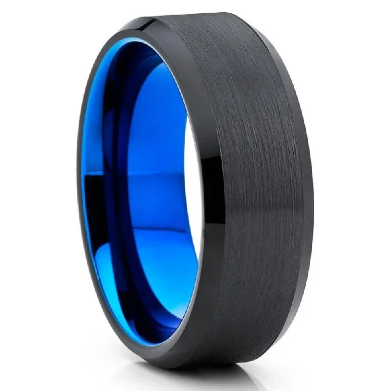 Magnetic Fashion Rings in Stainless Steel with a Modern, Interlocking DesignBlue Black Tungsten Carbide Wedding Ring 8Mm Comfort Fit Two Tone