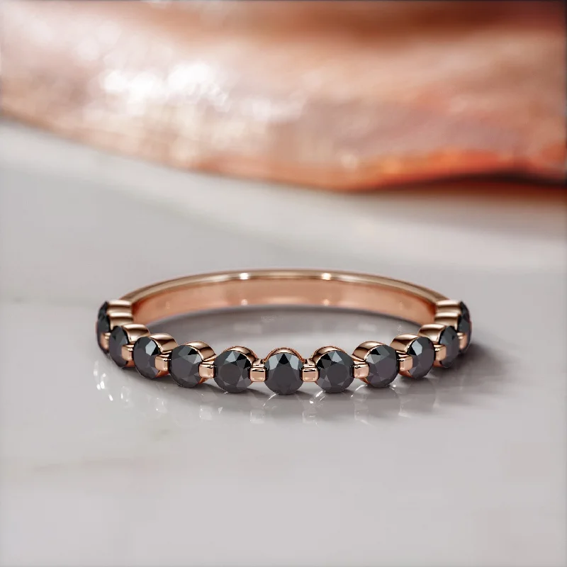 Halo - Style Women's Diamond Rings with a Center Diamond Surrounded by Smaller Diamonds in 18K GoldObsidian Ascendant -   Half Eternity  Natural Black Diamond  Engagement Ring  in Rose Gold