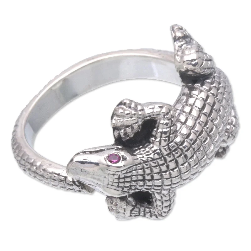 Statement - Making Fashion Rings in Gold - Plated Brass with Oversized Cubic Zirconia StonesNovica Handmade Angry Crocodile Men'S Amethyst Ring