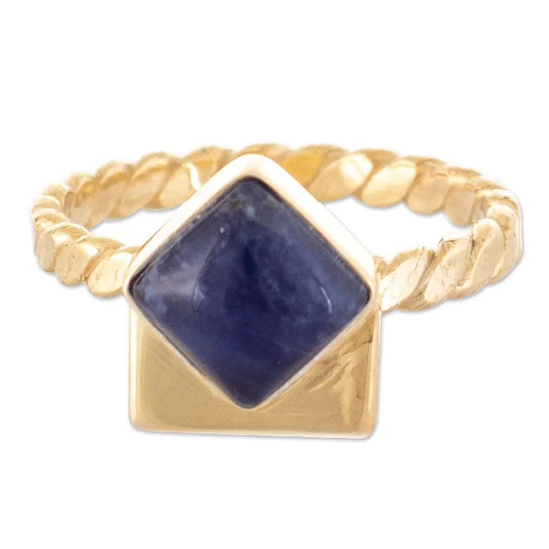 Bangle - Style Fashion Rings in Rose - Gold - Plated Aluminum with Etched PatternsNovica Handmade Universe Awakening Gold-Plated Lapis Lazuli Cocktail Ring