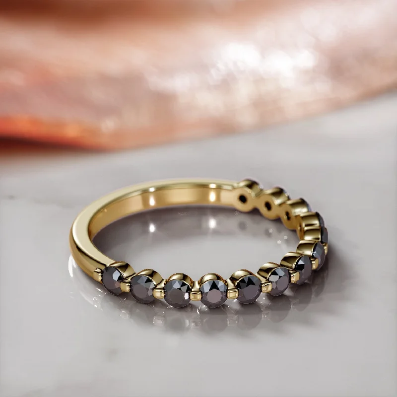 Pear - Shaped Women's Diamond Rings in Yellow Gold with a Single - Diamond Pendant LookObsidian Ascendant -   Half Eternity  Natural Black Diamond  Engagement Ring  in Yellow Gold