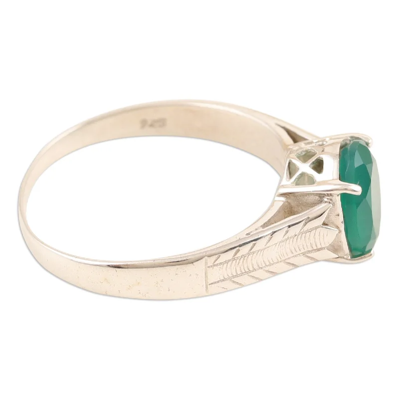 Pearl - Adorned Fashion Rings in Gold - Tone Alloy for a Sophisticated LookNovica Handmade Celestial Green Onyx Solitaire Ring