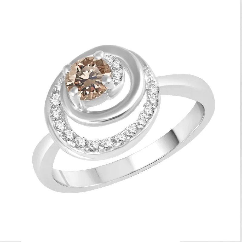 Cluster - Style Women's Diamond Rings with Multiple Small Diamonds Arranged in a Stunning PatternSterling Silver with Genuine Champagne Diamond and Natural White Topaz Spiral Ring