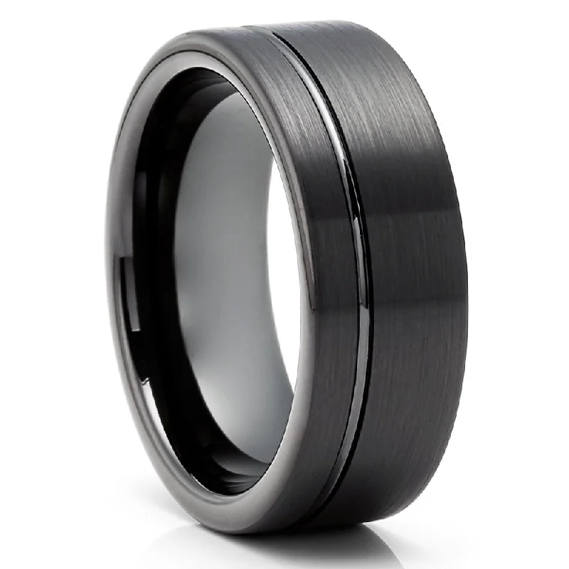 Open - Band Fashion Rings in Sterling Silver with Gemstone InlaysBlack Tungsten Wedding Ring 8Mm Comfort Fit Cobalt Free Mens Ring