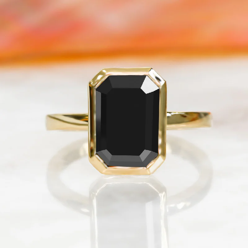 Cluster - Style Women's Diamond Rings with Multiple Small Diamonds Arranged in a Stunning PatternNight Crawler  Bezel  Natural Black Diamond Emerald Cut