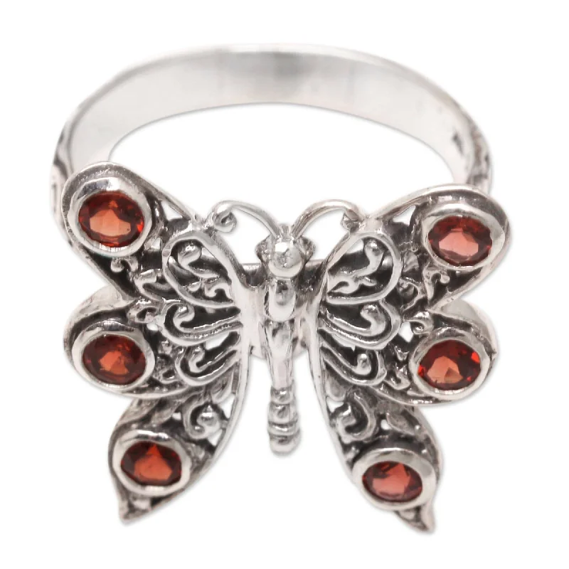 Knuckle - Duster Fashion Rings in Black - Plated Metal with Spike DetailsNovica Handmade Crimson Wings Gold-Accented Garnet Cocktail Ring