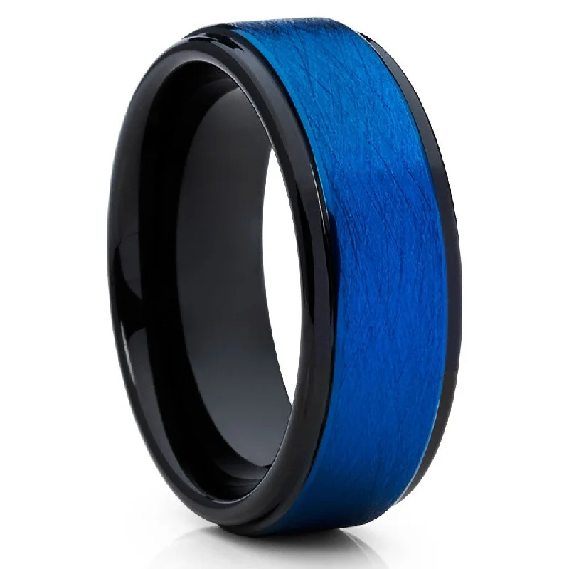 Magnetic Fashion Rings in Stainless Steel with a Modern, Interlocking DesignBlue Black Tungsten Wedding Ring 8Mm Comfort Fit Cobalt Free Jewelry Grade