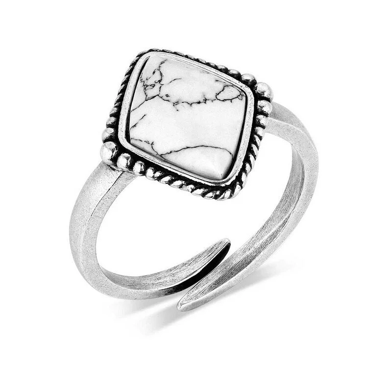 Open - Band Fashion Rings in Sterling Silver with Gemstone InlaysMontana Silversmiths Ring Womens Blank Slate White Buffalo Open RG5970 - Silver