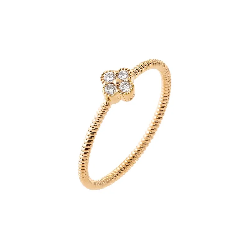 Women's Diamond Rings with Side - Stone Pave Setting for a Sparkling and Continuous ShineDiamond Four Leaf Clover Ring 14K