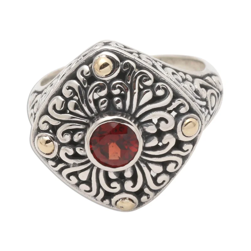 Textured Fashion Rings in Pewter with Hammered and Embossed SurfacesNovica Handmade Temple Base Gold-Accented Garnet Cocktail Ring