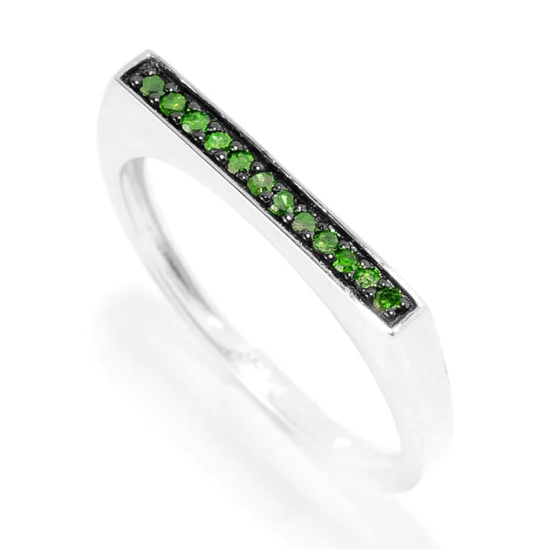 Adjustable Women's Diamond Rings with a Flexible Band for a Comfortable and Custom FitSterling Silver with Natural Green Diamond Stackable Band Ring