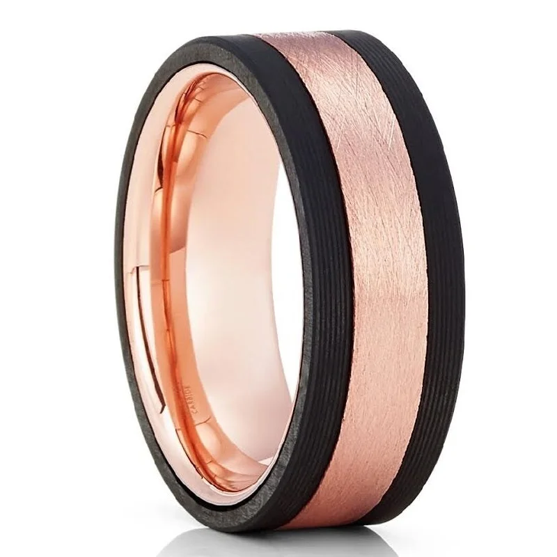 Bangle - Style Fashion Rings in Rose - Gold - Plated Aluminum with Etched PatternsRose Gold And Black Tungsten Carbide Ring 8Mm Comfort Fit Sizes 715