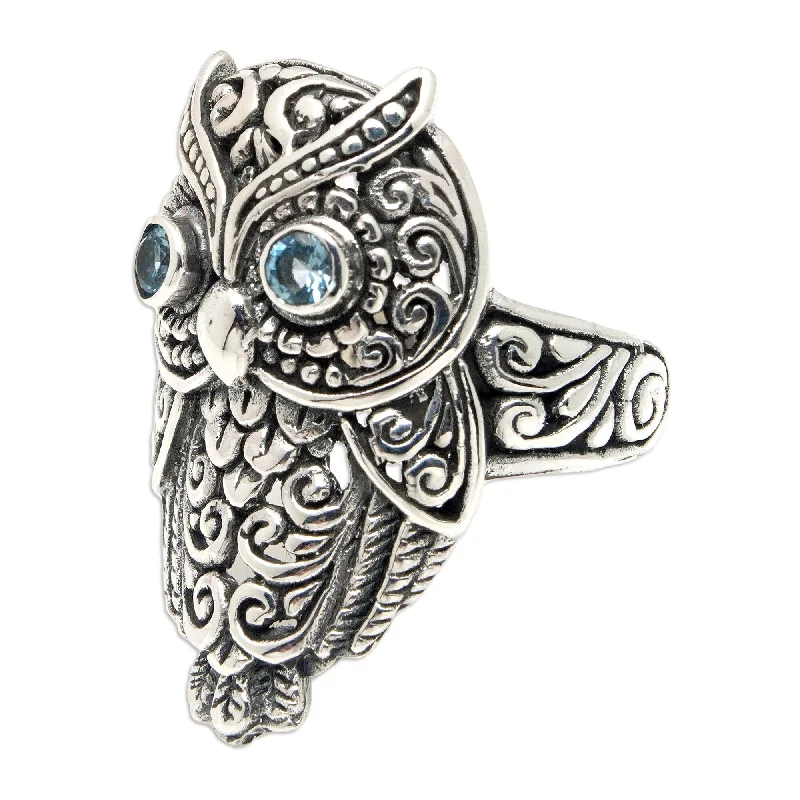 Stackable Fashion Rings in Rose - Gold Tone with Delicate Floral EngravingsNovica Handmade Loyalty Feathers Blue Topaz Cocktail Ring