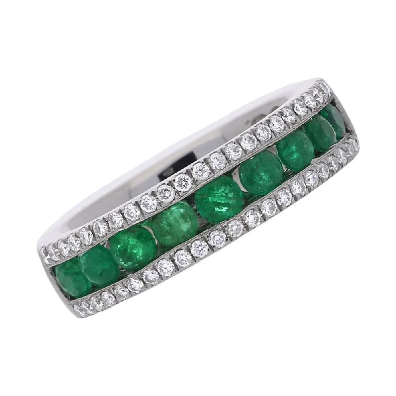 Men's Diamond Engagement Rings with Platinum Band and Halo Setting for a Luxury ProposalPlatinum Emerald and Diamond Three Row Ring