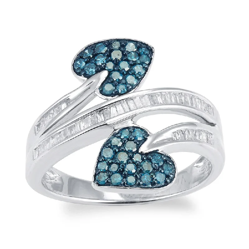 Women's Solitaire Diamond Rings with Round - Cut Diamonds and Platinum Settings for an Elegant EngagementSterling Silver 3/4ct TDW Blue and White Diamond Double Heart Ring