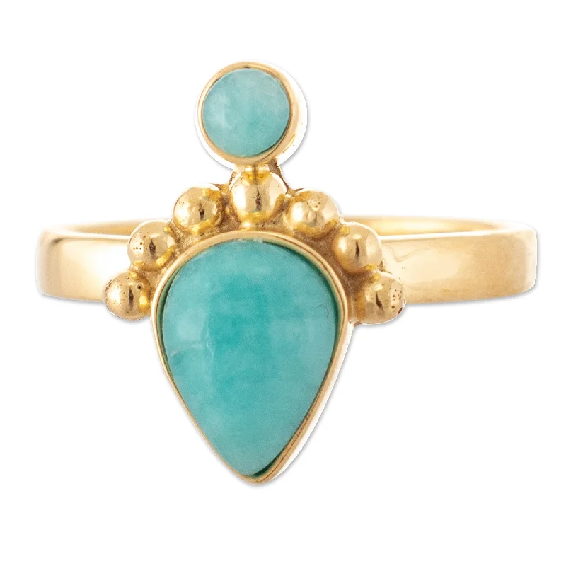 Pearl - Adorned Fashion Rings in Gold - Tone Alloy for a Sophisticated LookNovica Handmade Silhouettes Of Water Gold-Plated Amazonite Cocktail Ring