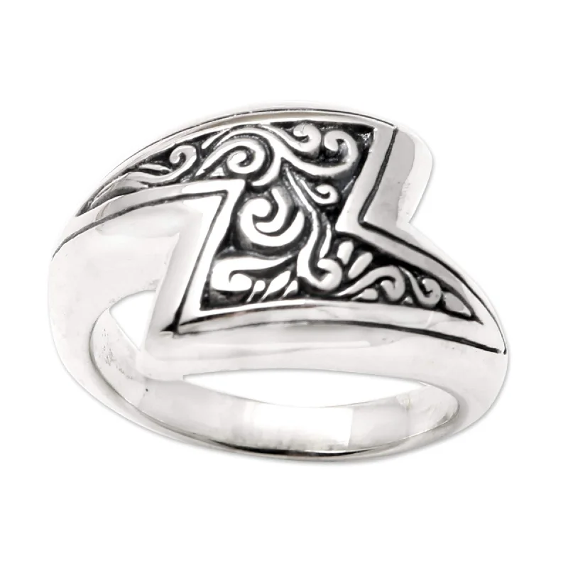 Adjustable Fashion Rings in Leather and Brass with a Tribal - Inspired DesignNovica Handmade Lightning Strike Sterling Silver Cocktail Ring