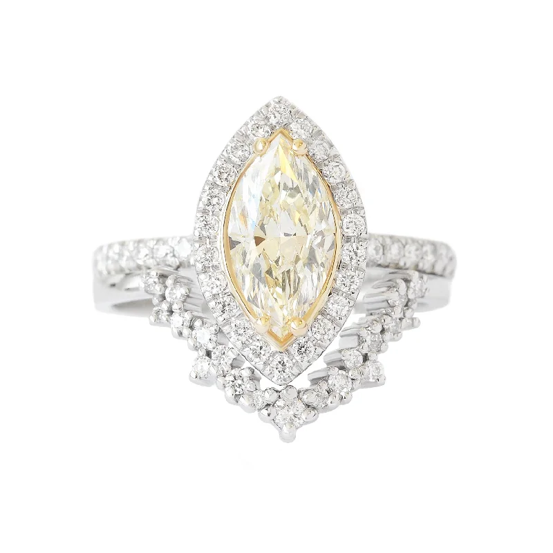 Marquise - Cut Women's Diamond Rings in Palladium for a Unique and Elongated ShapeMarquise Yellow Halo Diamond Wedding Two Ring Set - Daisy & Stardust ♥