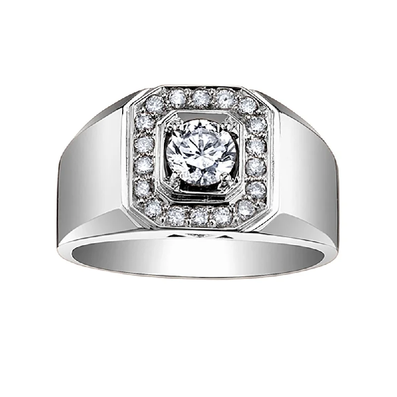 Women's Solitaire Diamond Rings with Round - Cut Diamonds and Platinum Settings for an Elegant EngagementMen's Round Diamond Ring with Halo