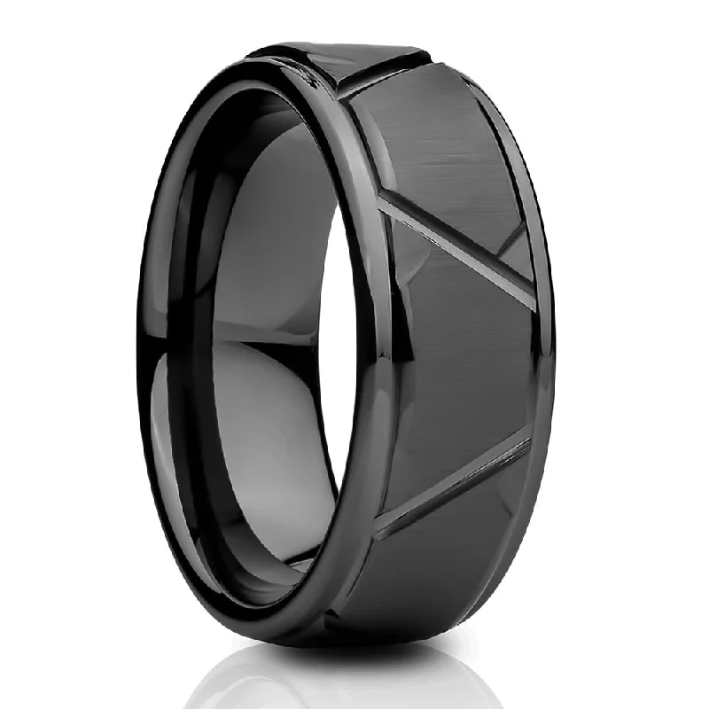 Geometric - Shaped Fashion Rings in Titanium with Iridescent InlaysGunmetal Tungsten Carbide Wedding Ring 8Mm Diamond Cut Comfort Fit Cobalt Free