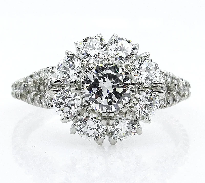 Signature - Design Women's Diamond Rings with a Brand - Specific Pattern and High - Quality Diamonds3.20ct Round Diamond Cocktail Cluster Flower Engagement, Wedding, Anniversary Platinum Ring